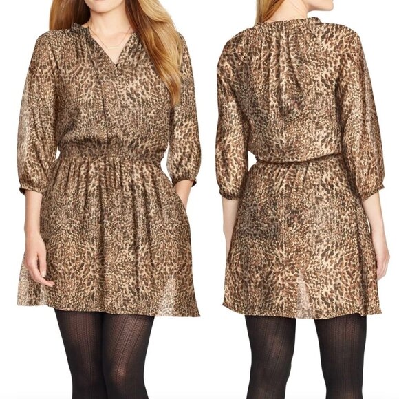NEW NWT LAUREN RALPH LAUREN LRL Plus Size Sheer Animal Print Dress Tan Brown 22W - Picture 1 of 16